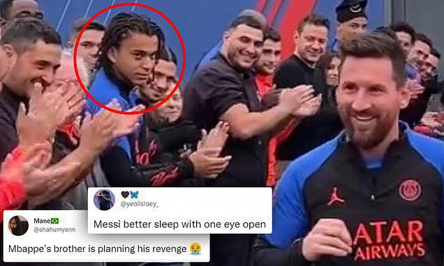 Football fans spot Kylian Mbappe’s brother Ethan, 16, staring down Lionel Messi | Daily Mail Online