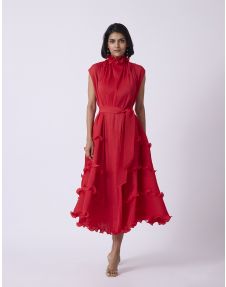 Buy Red Ruffle Maxi Dress by Designer Scarlet Sage Online at Ogaan.com