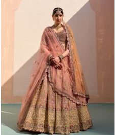 Buy Mustard Organza Double Duppatta Lehenga Set by ANGAD SINGH at Ogaan Online Shopping Site