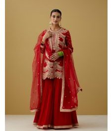 Buy Red Silk Embroidered Sharara sets by Designer NIDHI THOLIA Online at Ogaan.com