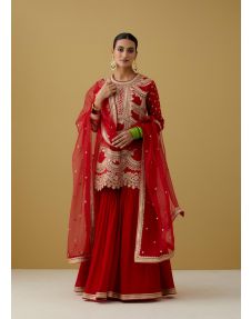 Buy Red Silk Embroidered Sharara sets by Designer NIDHI THOLIA Online at Ogaan.com