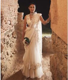 Buy Ivory Ploma Saree Set by Designer Ridhi Mehra Online at Ogaan.com