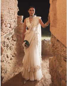 Buy Ivory Ploma Saree Set by Designer Ridhi Mehra Online at Ogaan.com